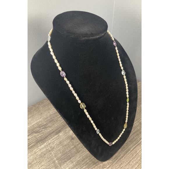 Baroque Fresh Water Rice Pearl Strand Necklace Semi Precious Stones 28.5” - Picture 5 of 9
